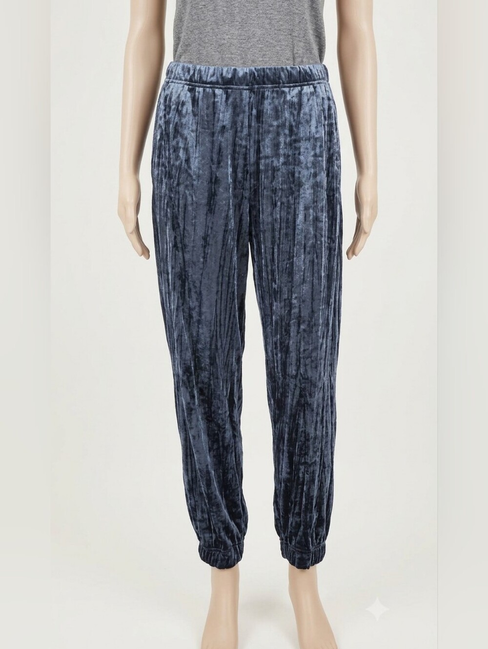 Sympli Crushed Velvet Jogger Pants Navy Blue Black Size 10 Made in Canada